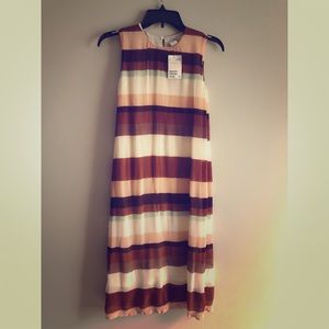 H&M Stripe Pleated Cocktail Shift Dress Sleeveless